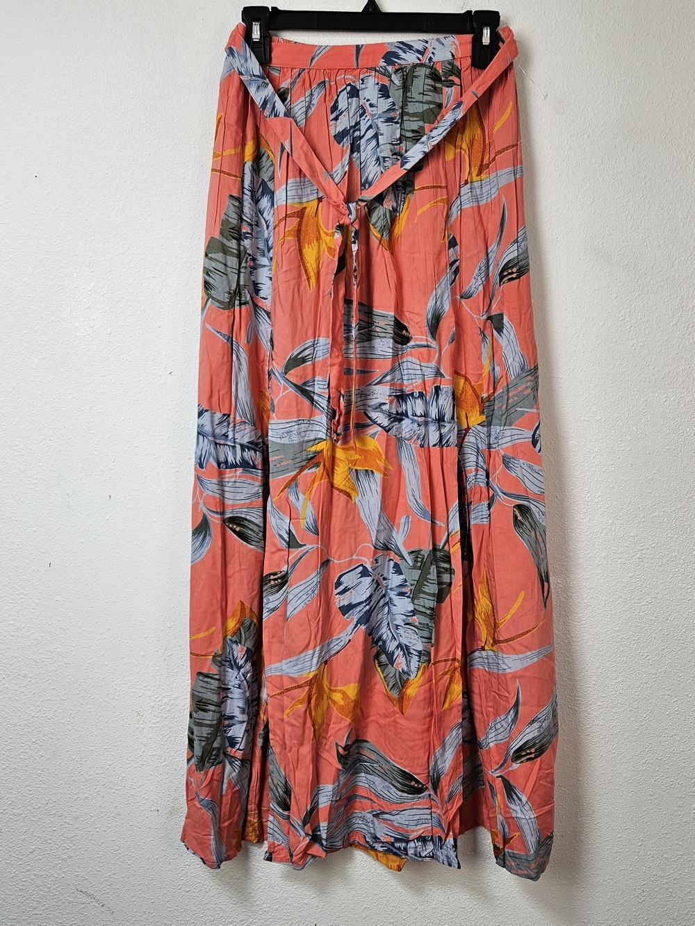 Patrons of Peace Coral Tropical Floral Double Slit Maxi Skirt Size S Rayon Boho